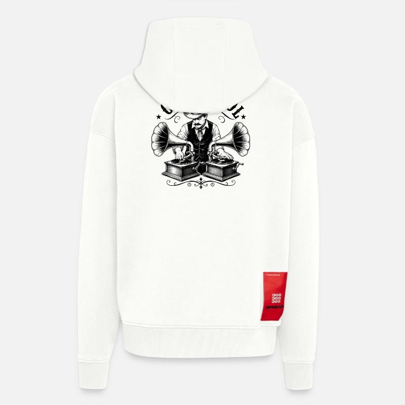 Un DJ old school avec gramophone - Veste à capuche bio épaisse oversize fabriqué en UE - OFF WHITE