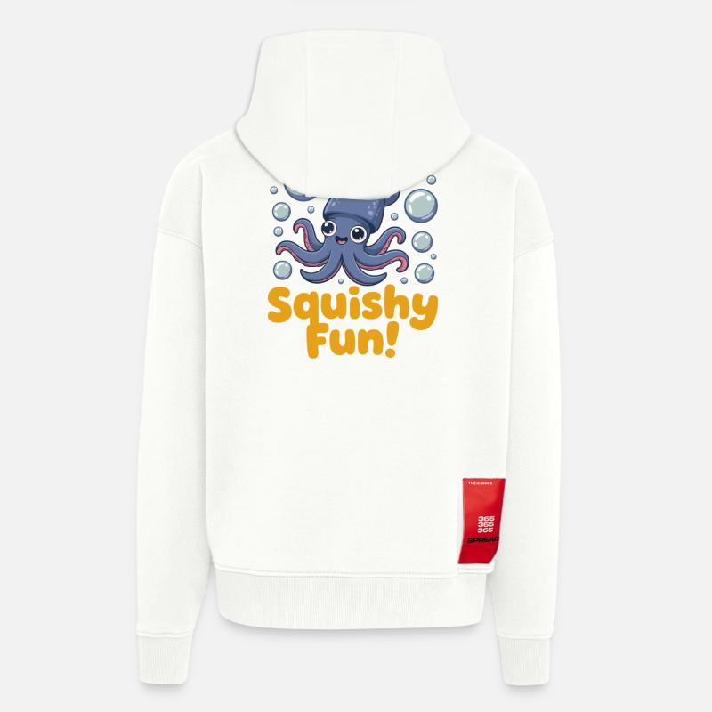 Illustration de calmar Squishy Fun - Veste à capuche bio épaisse oversize fabriqué en UE - OFF WHITE