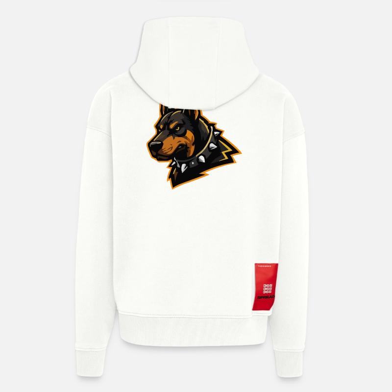 Doberman avec collier à pointes - Veste à capuche bio épaisse oversize fabriqué en UE - OFF WHITE