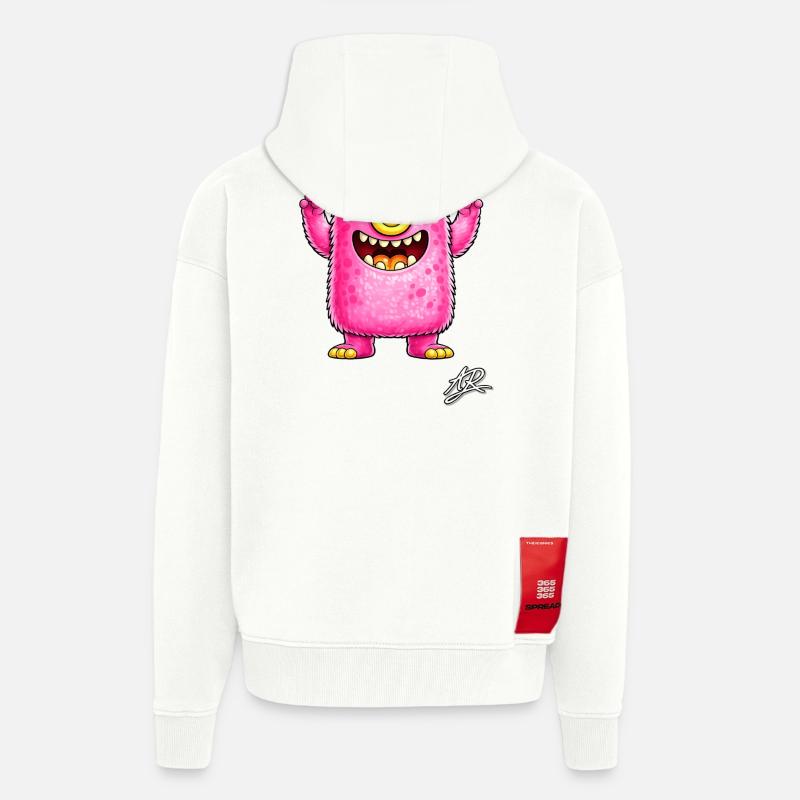 Monstre rose à un œil - Veste à capuche bio épaisse oversize fabriqué en UE - OFF WHITE