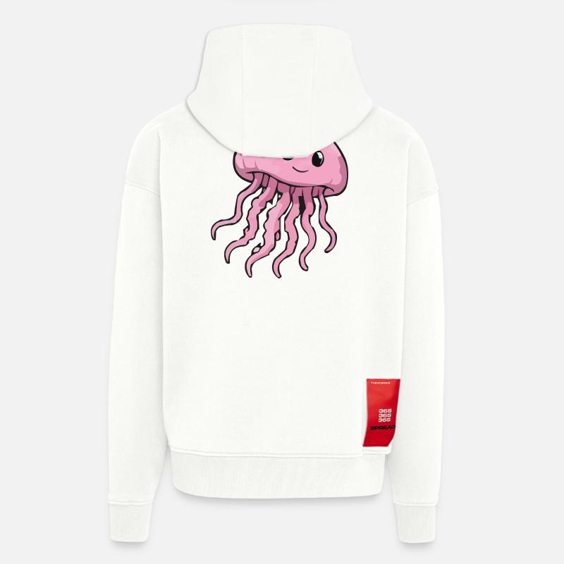 Sourire de méduse rose - Veste à capuche bio épaisse oversize fabriqué en UE - OFF WHITE