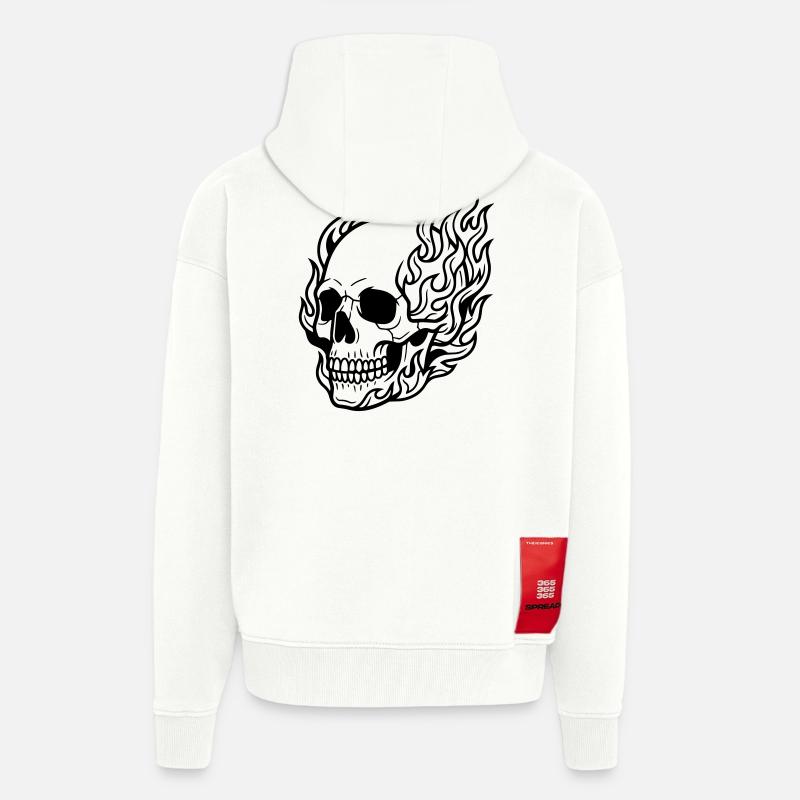 Flamme du crâne - Veste à capuche bio épaisse oversize fabriqué en UE - OFF WHITE