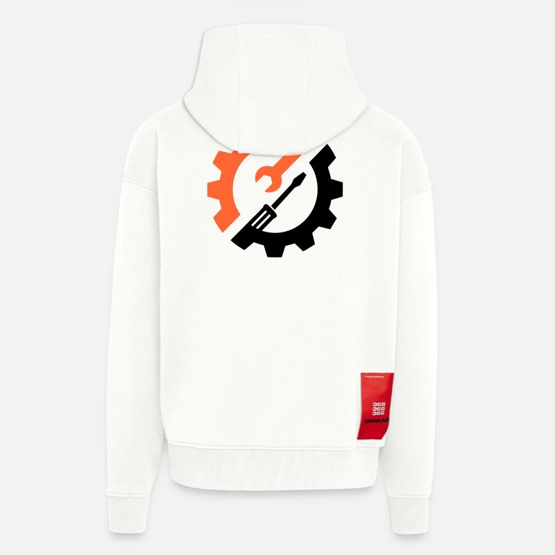 Outil d’engrenage – Logo du mécanicien - Veste à capuche bio épaisse oversize fabriqué en UE - OFF WHITE