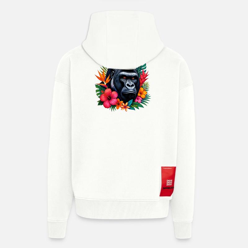 Gorille aux fleurs - Veste à capuche bio épaisse oversize fabriqué en UE - OFF WHITE