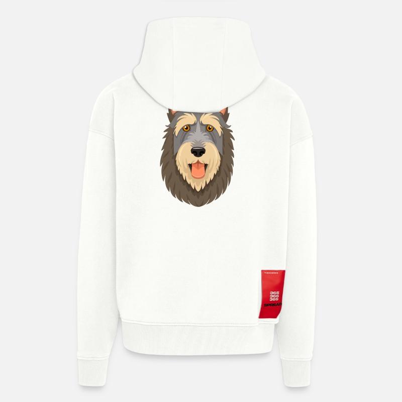 Irish Wolfhound (bande dessinée/portrait) - Veste à capuche bio épaisse oversize fabriqué en UE - OFF WHITE
