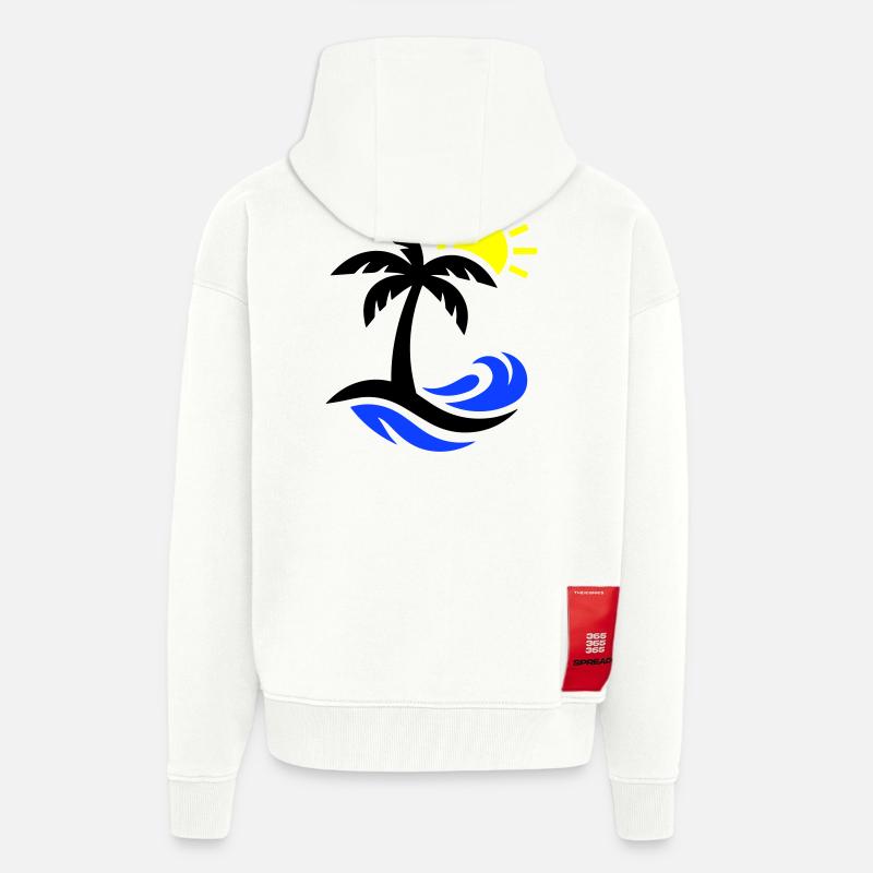 Océan Palm Tree Beach - Veste à capuche bio épaisse oversize fabriqué en UE - OFF WHITE
