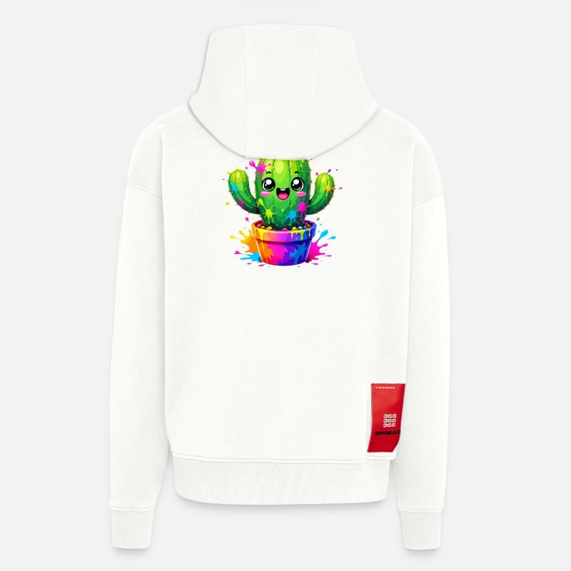 Cactus Joyeuses Fleurs Éclaboussurées - Veste à capuche bio épaisse oversize fabriqué en UE - OFF WHITE