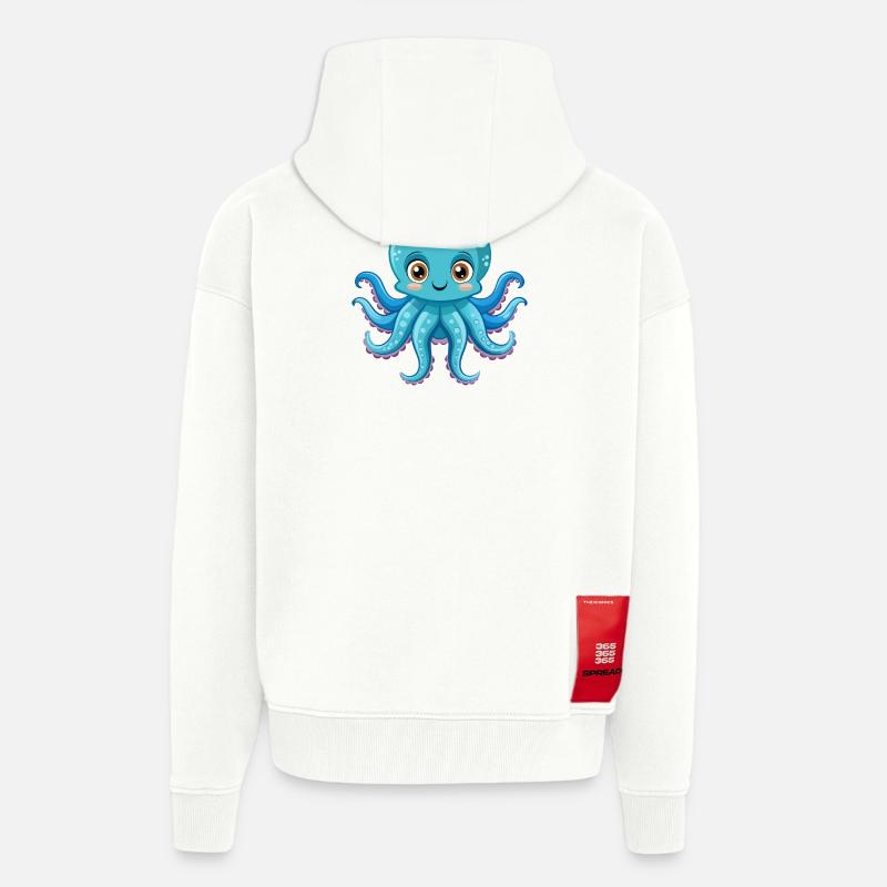 Une pieuvre mignonne - Veste à capuche bio épaisse oversize fabriqué en UE - OFF WHITE