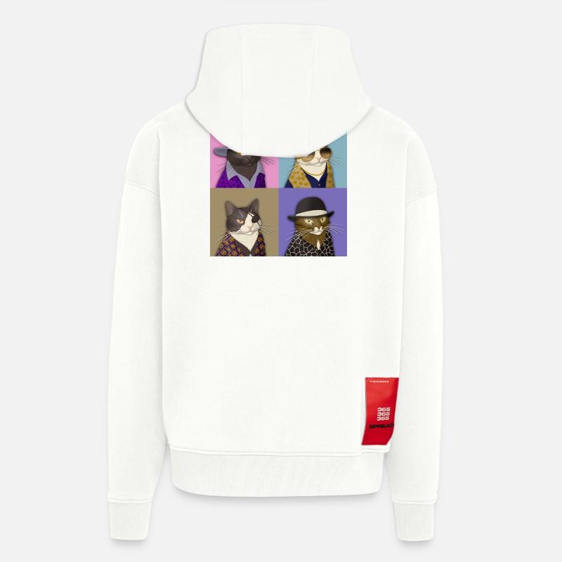 Badass Cat Quartet - Veste à capuche bio épaisse oversize fabriqué en UE - OFF WHITE