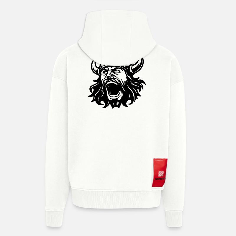 Tête noire viking - Veste à capuche bio épaisse oversize fabriqué en UE - OFF WHITE