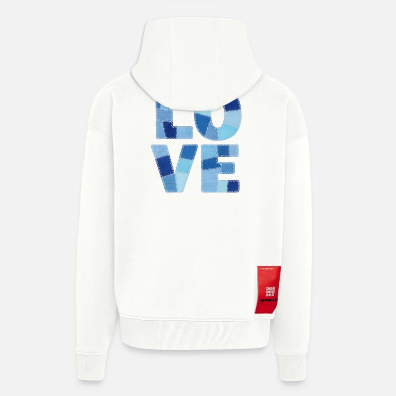 Patchwork Love Blue - Zip Hoodie - made by SPREAD - OFF WHITE