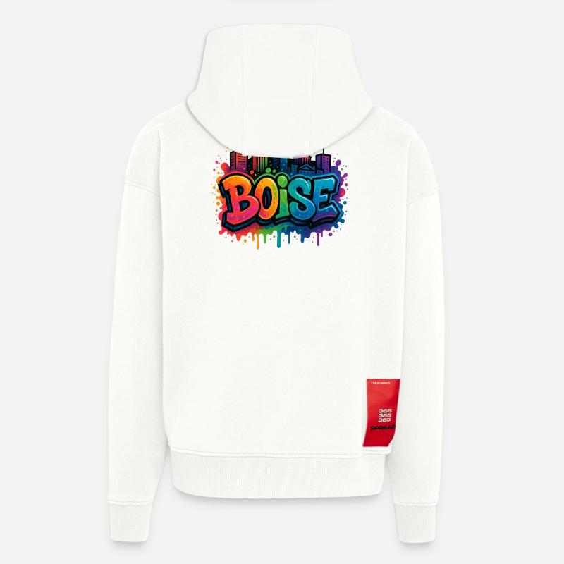 Skyline de graffitis de Boise - Veste à capuche bio épaisse oversize fabriqué en UE - OFF WHITE