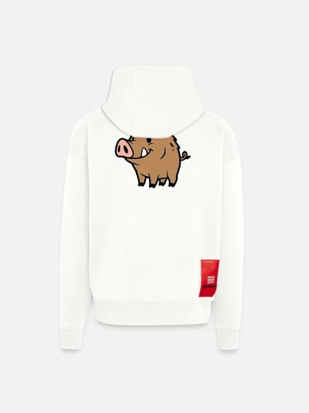 Süßes Wildschwein Comic Glücksbringer - Zip Hoodie - made by SPREAD - OFF WHITE