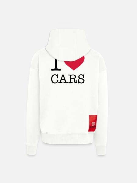 J’AIME LES VOITURES Autos - Veste à capuche bio épaisse oversize fabriqué en UE - OFF WHITE