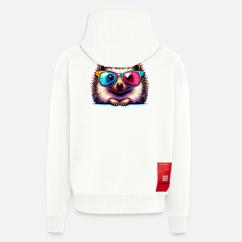 Hérisson avec lunettes de soleil - Veste à capuche bio épaisse oversize fabriqué en UE - OFF WHITE