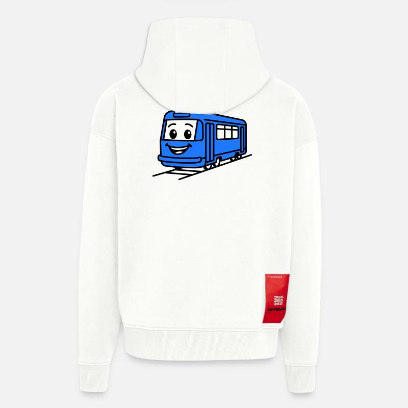 Dessin animé du tramway - Veste à capuche bio épaisse oversize fabriqué en UE - OFF WHITE