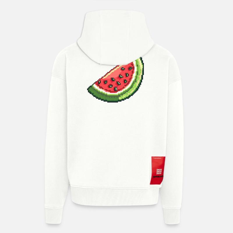 Tranche de pastèque pixel - Veste à capuche bio épaisse oversize fabriqué en UE - OFF WHITE