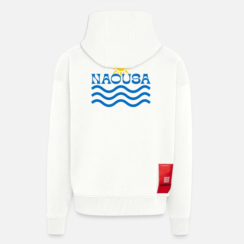 Naousa Sun Waves Logo - Veste à capuche bio épaisse oversize fabriqué en UE - OFF WHITE