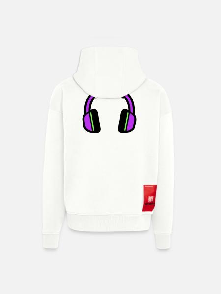 Silhouette musicale des écouteurs - Veste à capuche bio épaisse oversize fabriqué en UE - OFF WHITE