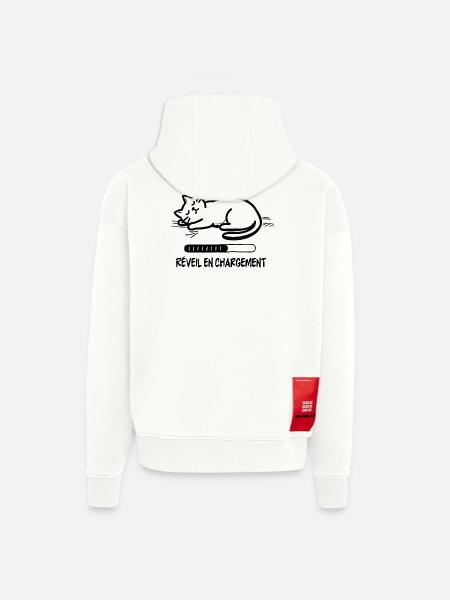 Sleeping cat, alarm clock charging - Zip Hoodie - made by SPREAD - OFF WHITE