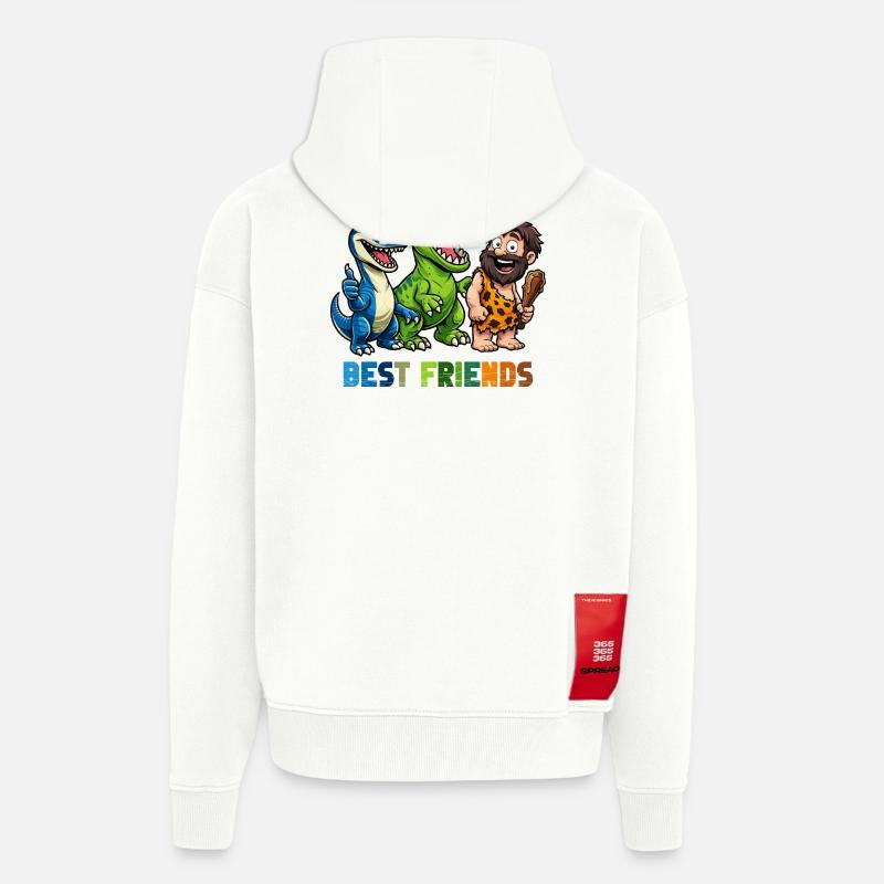 Dino Best Friends Caveman Comic - Veste à capuche bio épaisse oversize fabriqué en UE - OFF WHITE