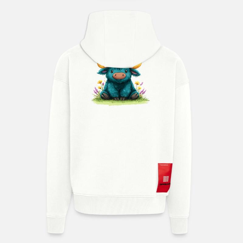 Blauer Yak im Blumenmeer - Zip Hoodie - made by SPREAD - OFF WHITE