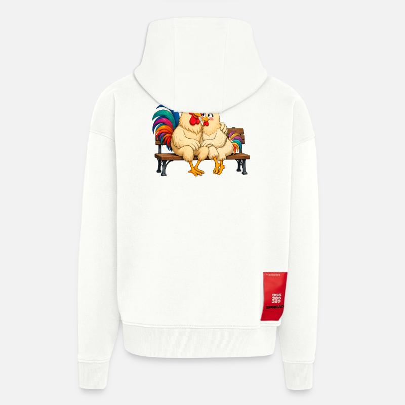 Coq et poule - Veste à capuche bio épaisse oversize fabriqué en UE - OFF WHITE