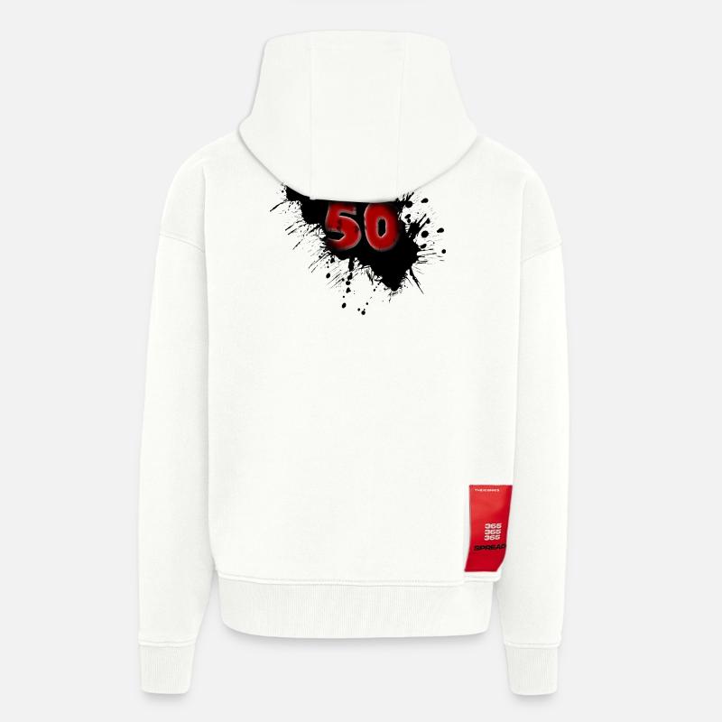 50 ° compleanno - Felpa con cappuccio ecologica oversize Heavyweight Made in UE - OFF WHITE