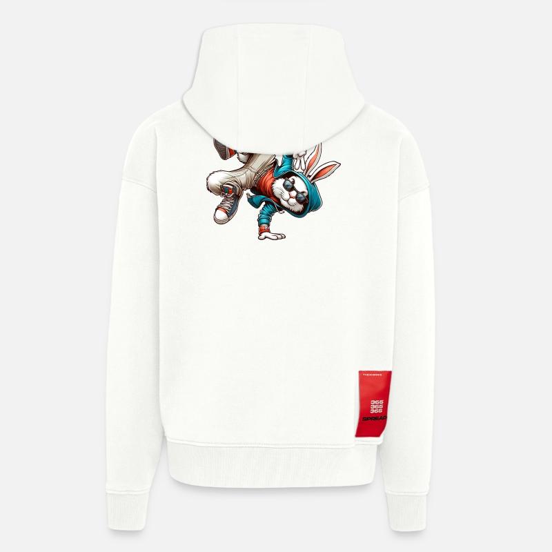 Pâques Pâques Lapin Danse Breakdance - Veste à capuche bio épaisse oversize fabriqué en UE - OFF WHITE