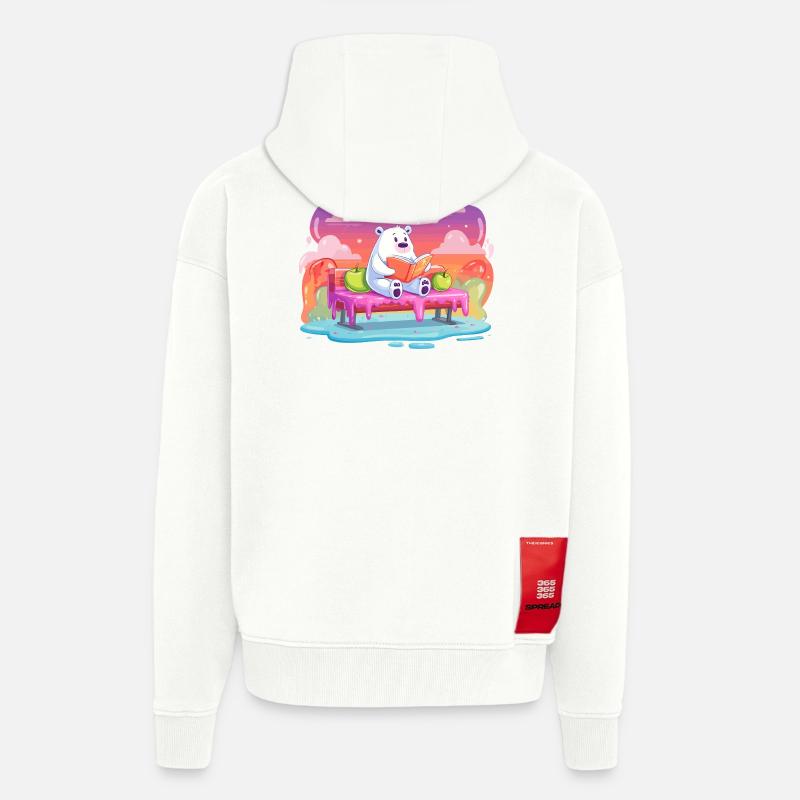 Lesender Eisbär im Farbtraum - Zip Hoodie - made by SPREAD - OFF WHITE