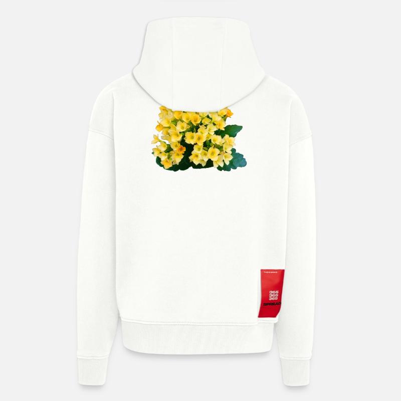 Fleurs printanières jaune doré - Veste à capuche bio épaisse oversize fabriqué en UE - OFF WHITE