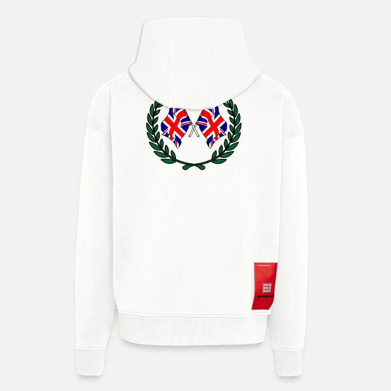 Drapeaux Angleterre en couronne de laurier - Veste à capuche bio épaisse oversize fabriqué en UE - OFF WHITE