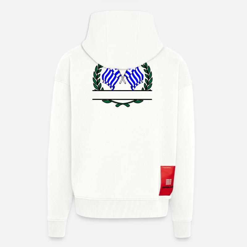 Drapeaux Grèce couronne de laurier bannière - Veste à capuche bio épaisse oversize fabriqué en UE - OFF WHITE