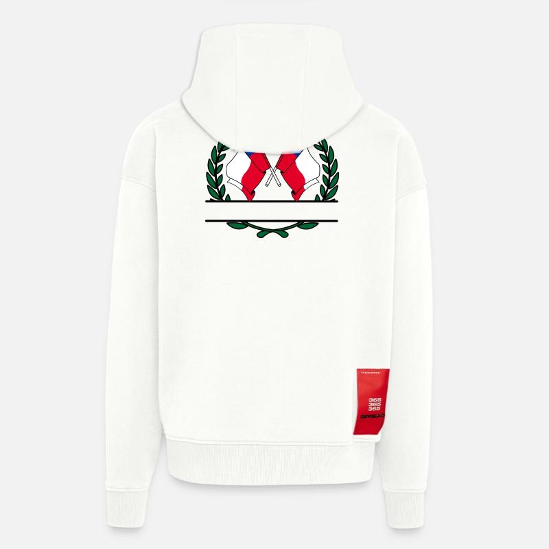 Drapeaux Chili couronne de laurier bannière - Veste à capuche bio épaisse oversize fabriqué en UE - OFF WHITE