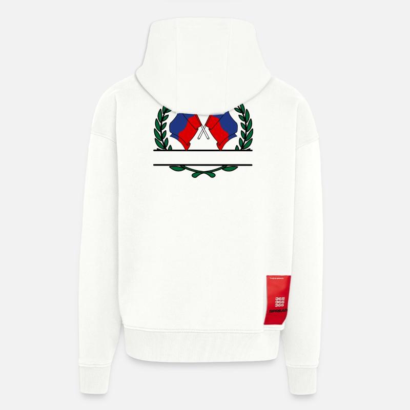 Drapeaux Liechtenstein couronne de laurier bannière - Veste à capuche bio épaisse oversize fabriqué en UE - OFF WHITE
