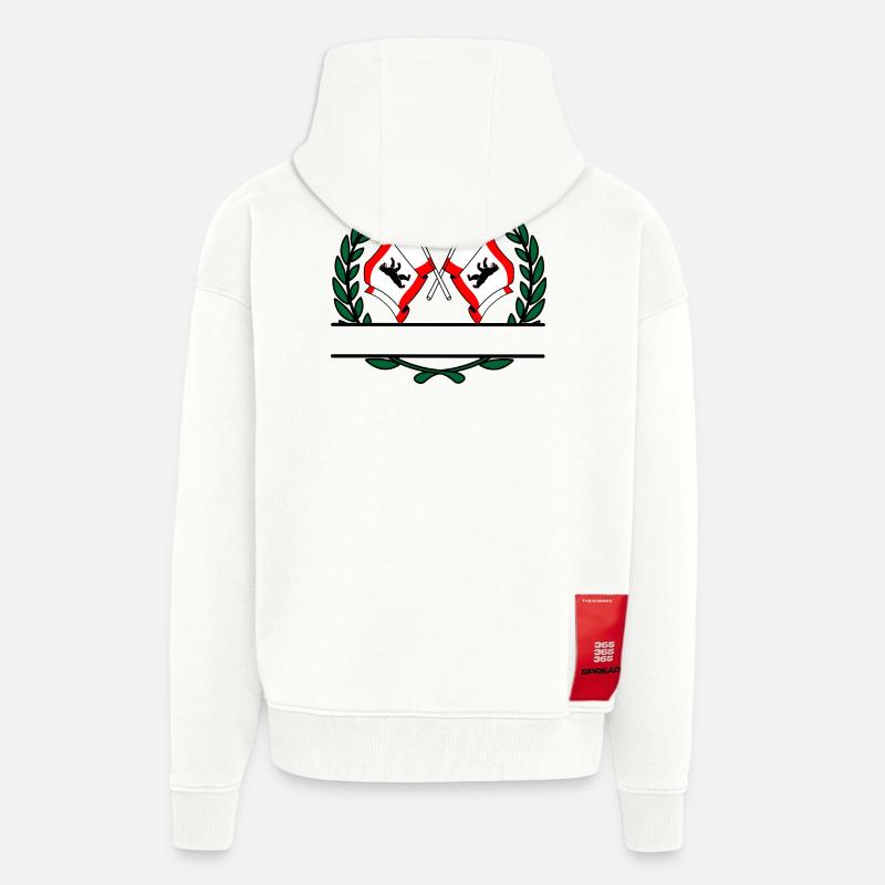 Drapeaux Berlin couronne de laurier bannière - Veste à capuche bio épaisse oversize fabriqué en UE - OFF WHITE