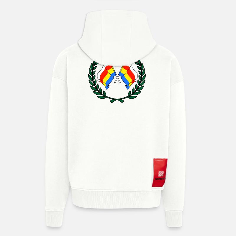 Drapeaux Couronne de laurier Podlaskie - Veste à capuche bio épaisse oversize fabriqué en UE - OFF WHITE