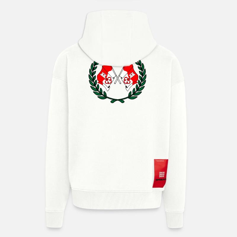 Drapeaux Obwald Suisse couronne de laurier - Veste à capuche bio épaisse oversize fabriqué en UE - OFF WHITE