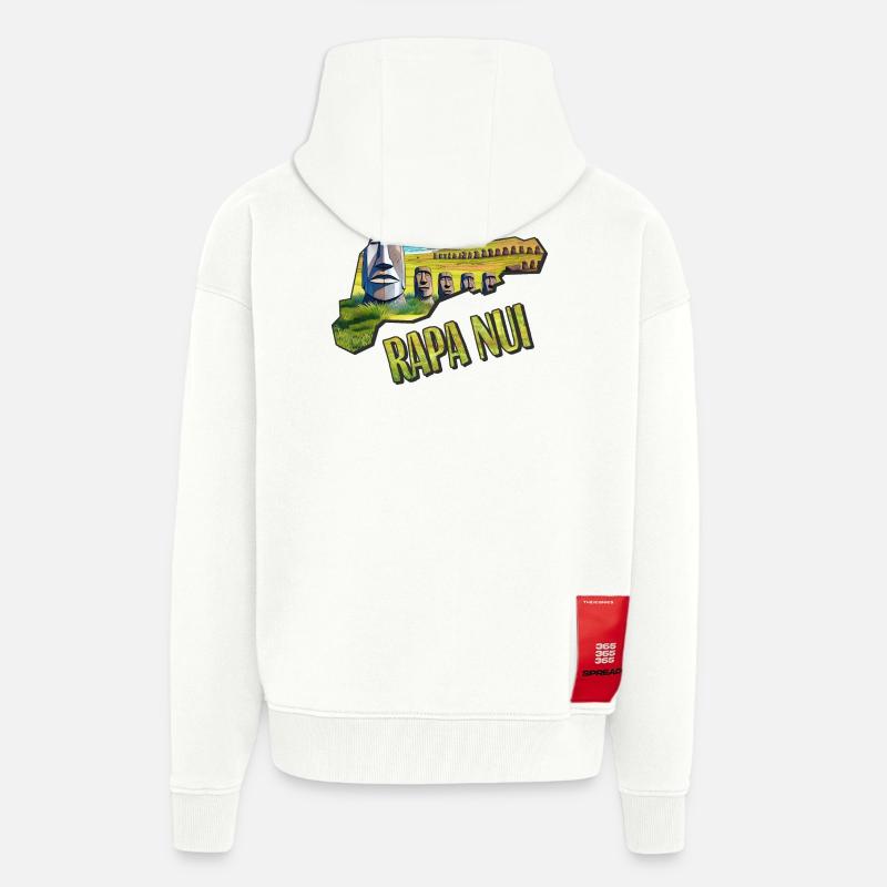 Carte à l’aquarelle Rapa Nui - Veste à capuche bio épaisse oversize fabriqué en UE - OFF WHITE