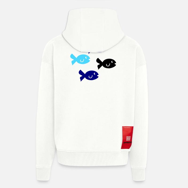 Fiskesilhuett - Heavyweight Oversized Organic hettejakke produsert i EU - OFF WHITE