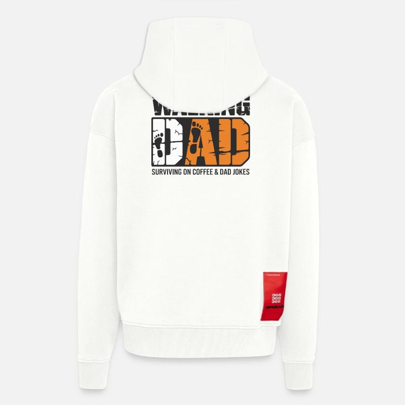 Papa en mouvement : café et blagues - Veste à capuche bio épaisse oversize fabriqué en UE - OFF WHITE