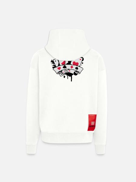 Carte da gioco e striscioni - Felpa con cappuccio ecologica oversize Heavyweight Made in UE - OFF WHITE