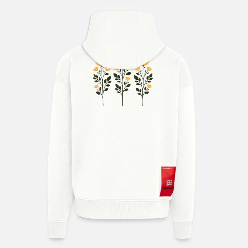 Trois Branches de Fleurs Dorées - Veste à capuche bio épaisse oversize fabriqué en UE - OFF WHITE