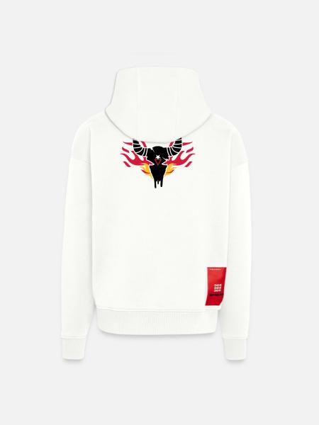 Bull skull with flames - Zip Hoodie - made by SPREAD - OFF WHITE