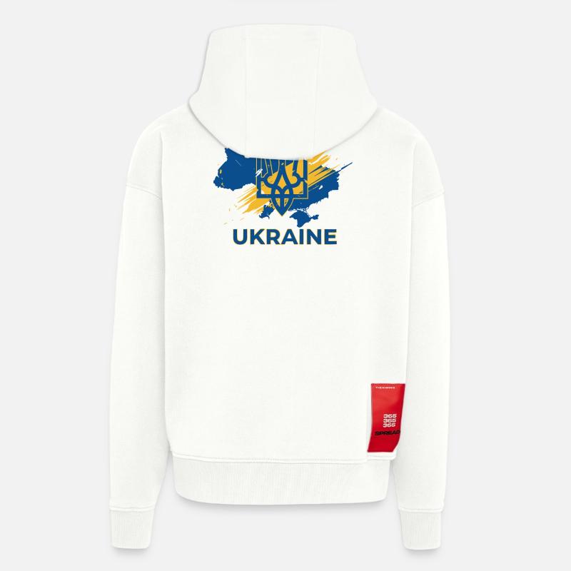 Impression du logo Trident Wave Ukraine - Veste à capuche bio épaisse oversize fabriqué en UE - OFF WHITE