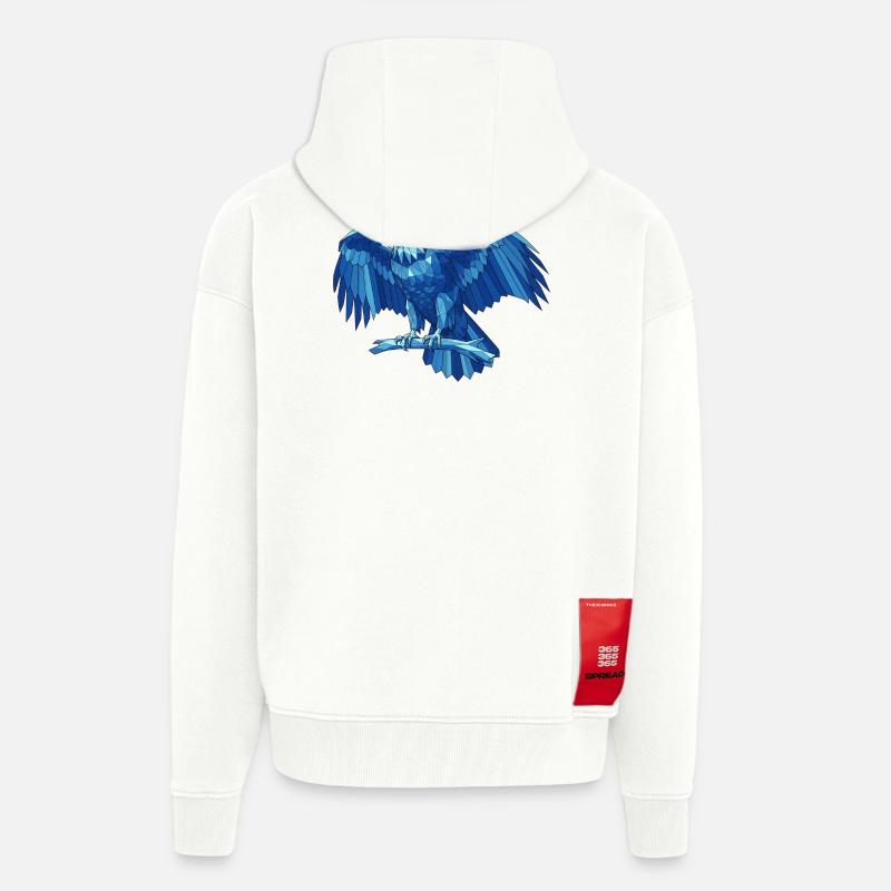 Aigle bleu géométrique avec épée - Veste à capuche bio épaisse oversize fabriqué en UE - OFF WHITE