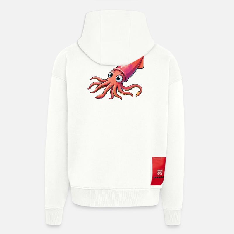 Dessin animé Calamar - Veste à capuche bio épaisse oversize fabriqué en UE - OFF WHITE