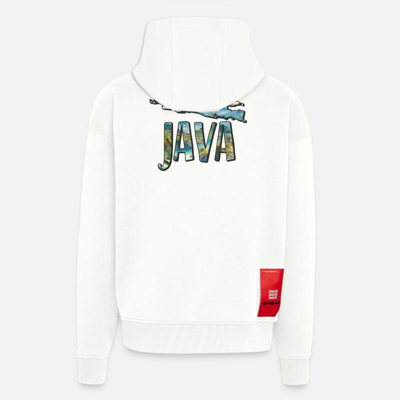 Carte aquarelle Java - Veste à capuche bio épaisse oversize fabriqué en UE - OFF WHITE