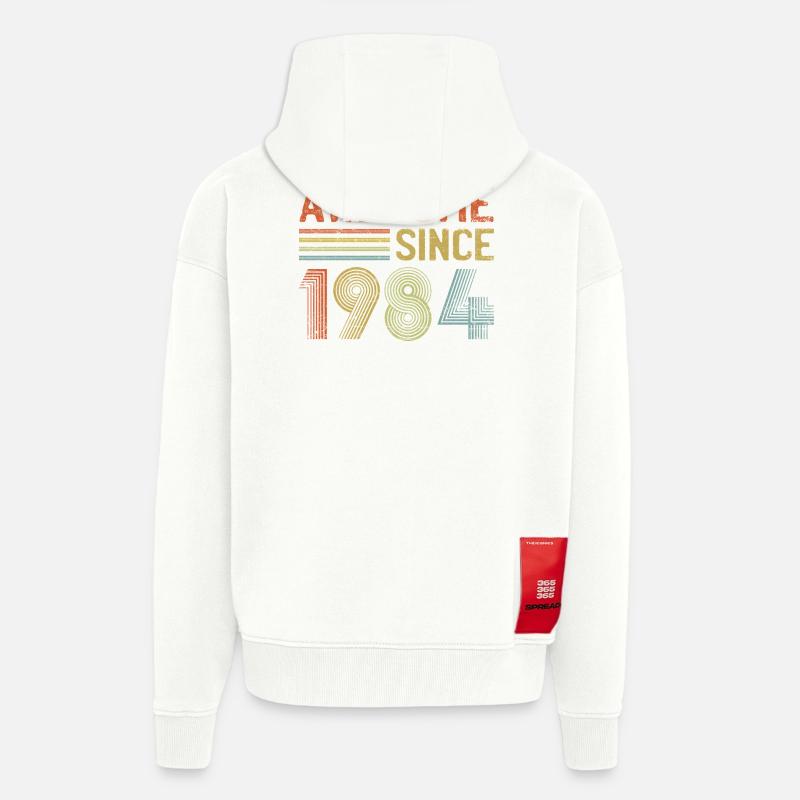 Conception de logo d’anniversaire d’année rétro - Veste à capuche bio épaisse oversize fabriqué en UE - OFF WHITE