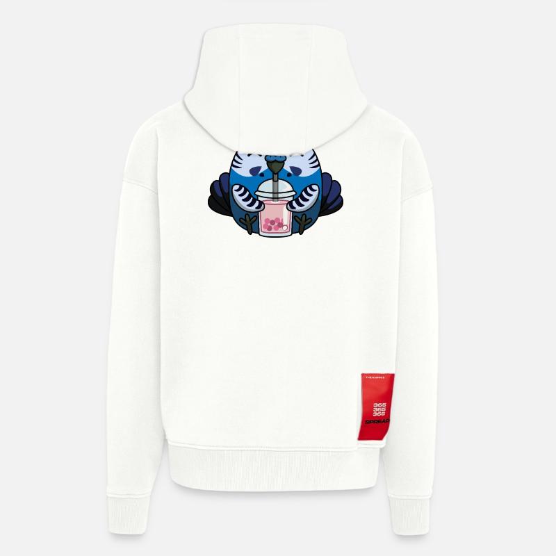 Blauer Wellensittich Vogel mit Bubble Tea - Zip Hoodie - made by SPREAD - OFF WHITE